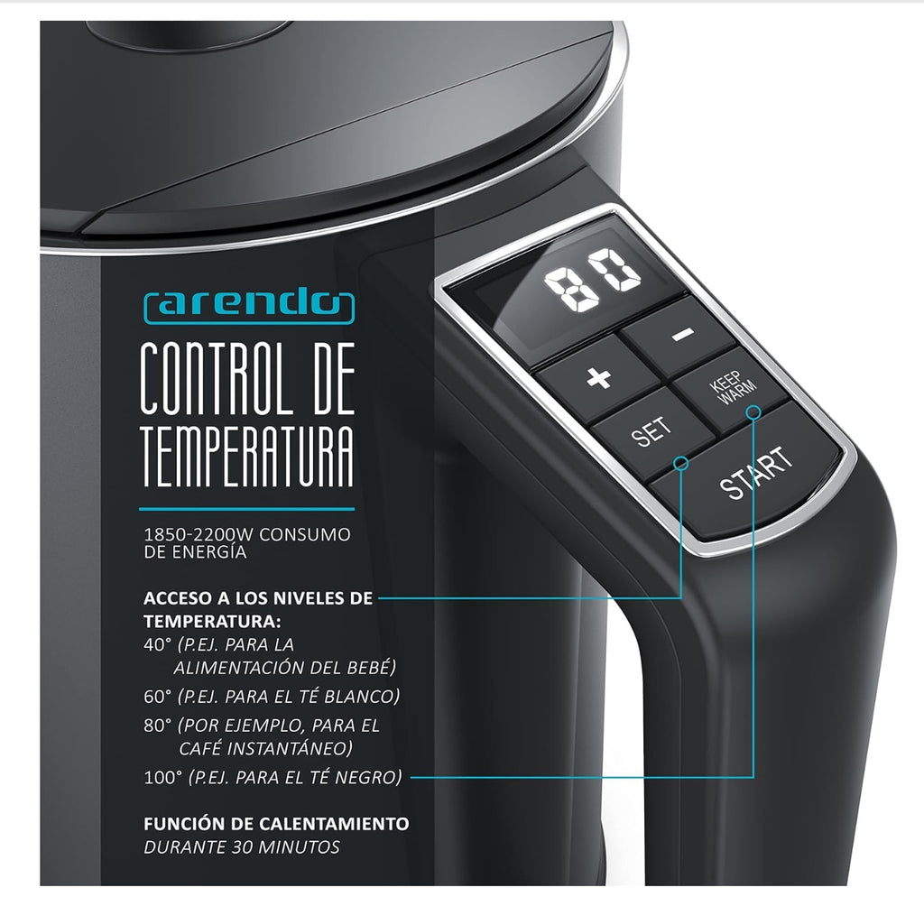 Hervidor Eléctrica Elegant 1.5L Preto Fosco Arendo Elegant Wasserkocher 1.5L