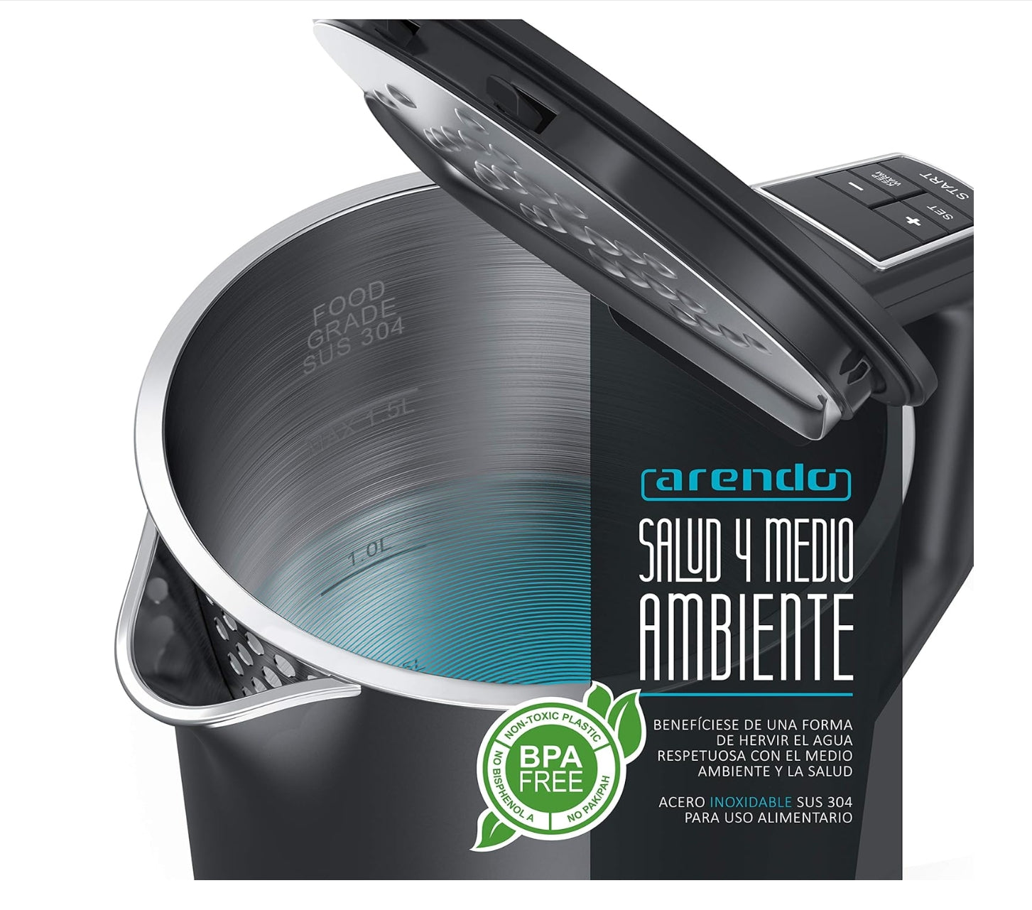 Hervidor Eléctrica Elegant 1.5L Preto Fosco Arendo Elegant Wasserkocher 1.5L