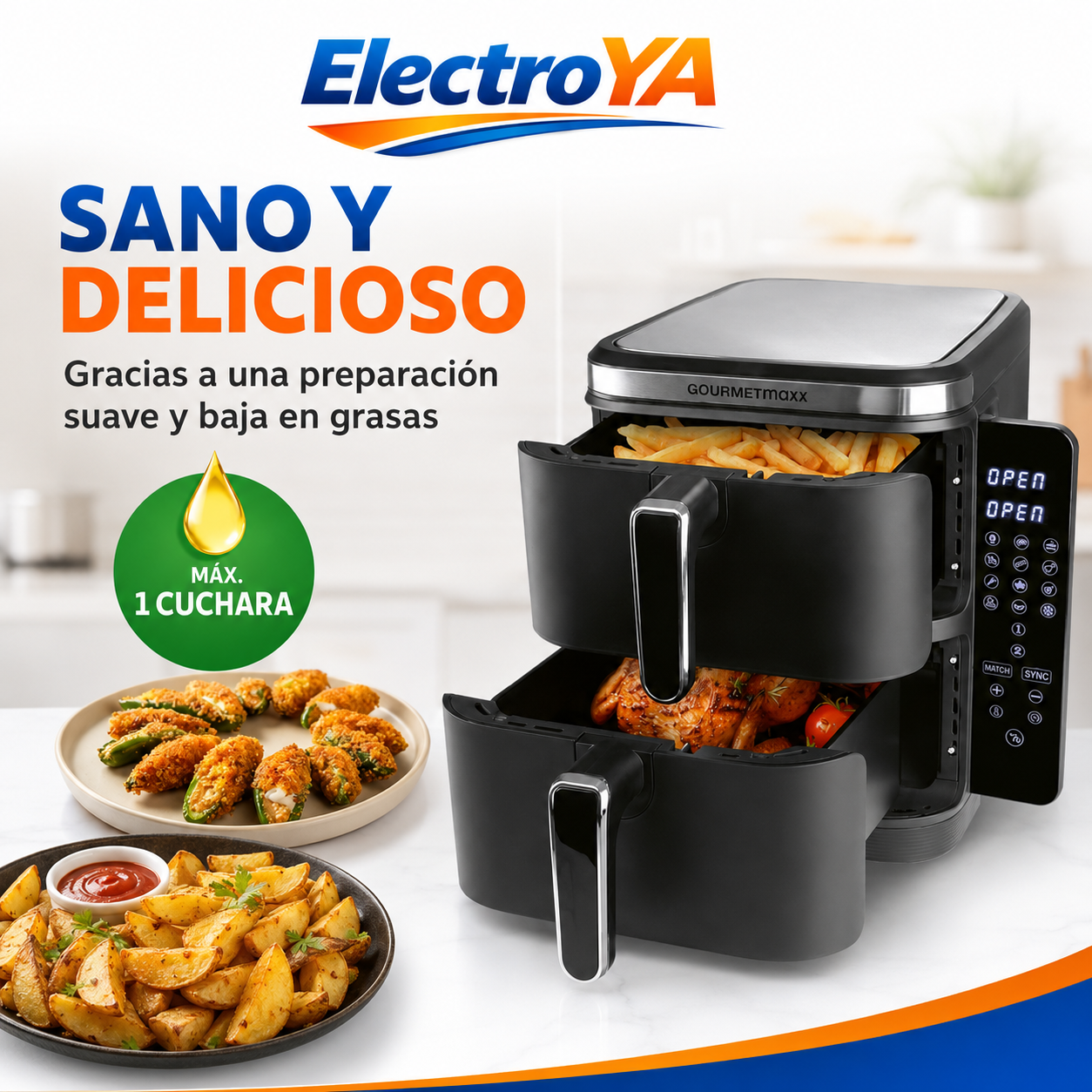Fritadeira de Ar Dupla Câmara Vertical FryUp GOURMETmaxx FryUp Doppelkammer-Heißluftfritteuse 16384/16385