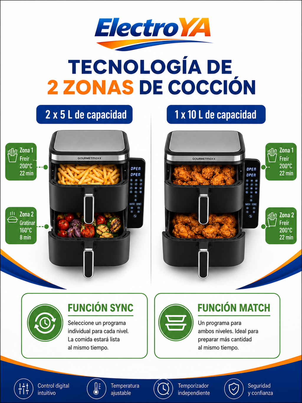 Fritadeira de Ar Dupla Câmara Vertical FryUp GOURMETmaxx FryUp Doppelkammer-Heißluftfritteuse 16384/16385