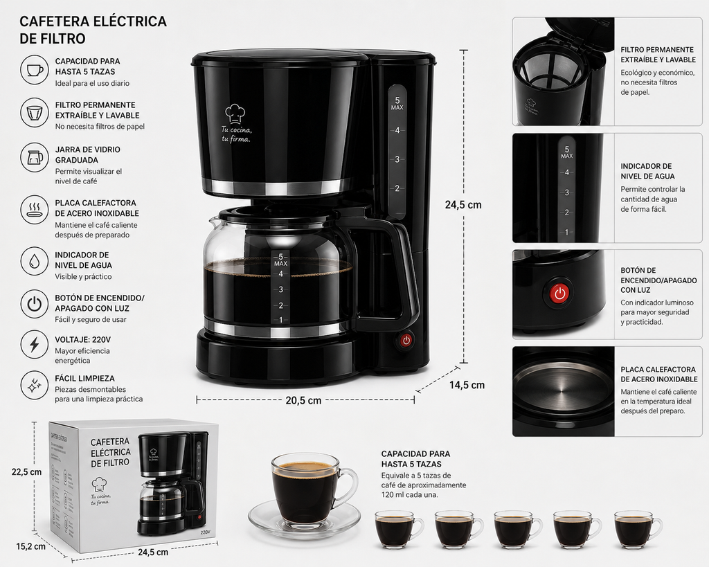 Cafetera de Filtro Kaffeemaschine Barista Kaffee & Technik Kaffeemaschine 5 Xícaras / 19161