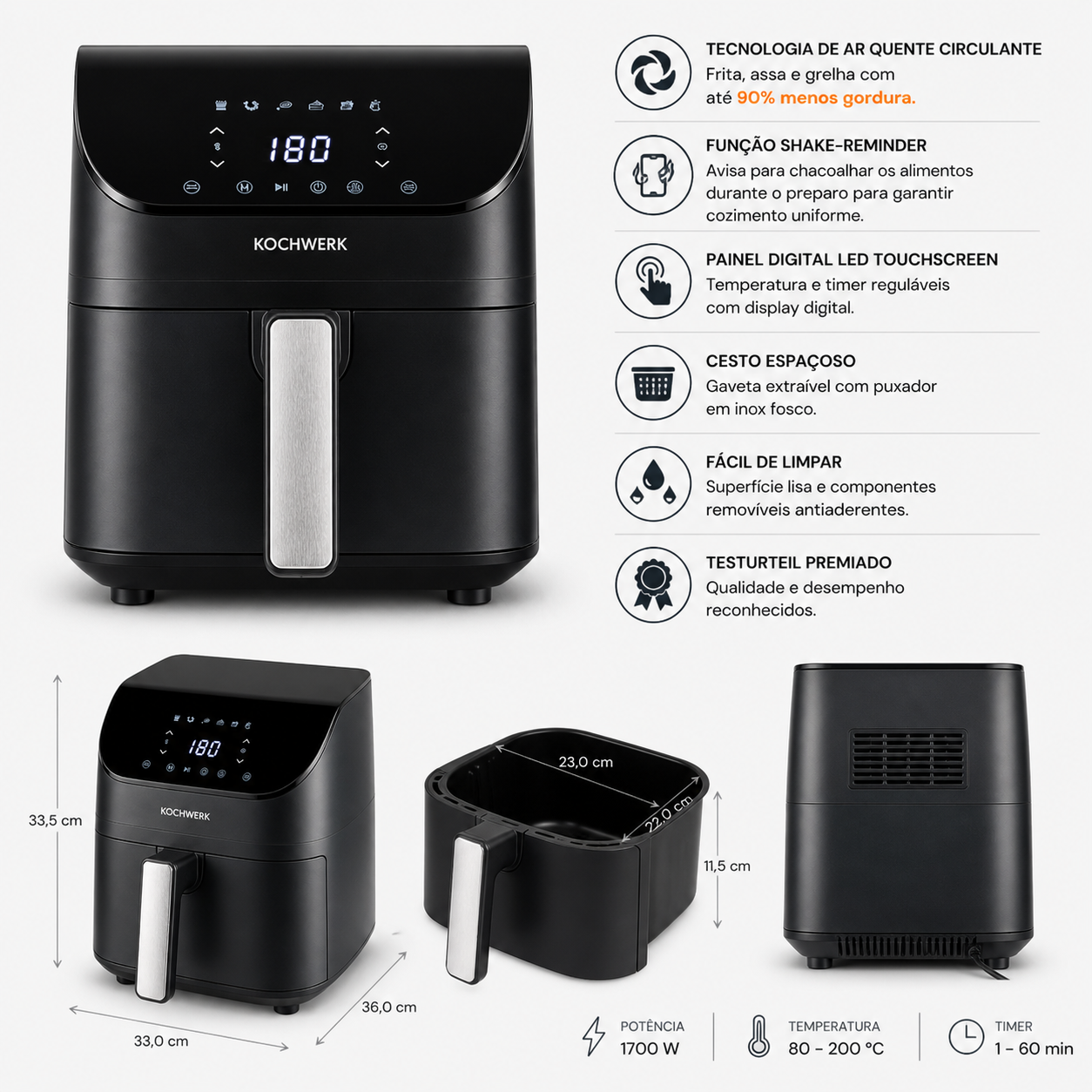 Fritadeira de Ar Heißluft-Fritteuse — Cor Preta Rach's Kochwerk Heißluft-Fritteuse BK 886866