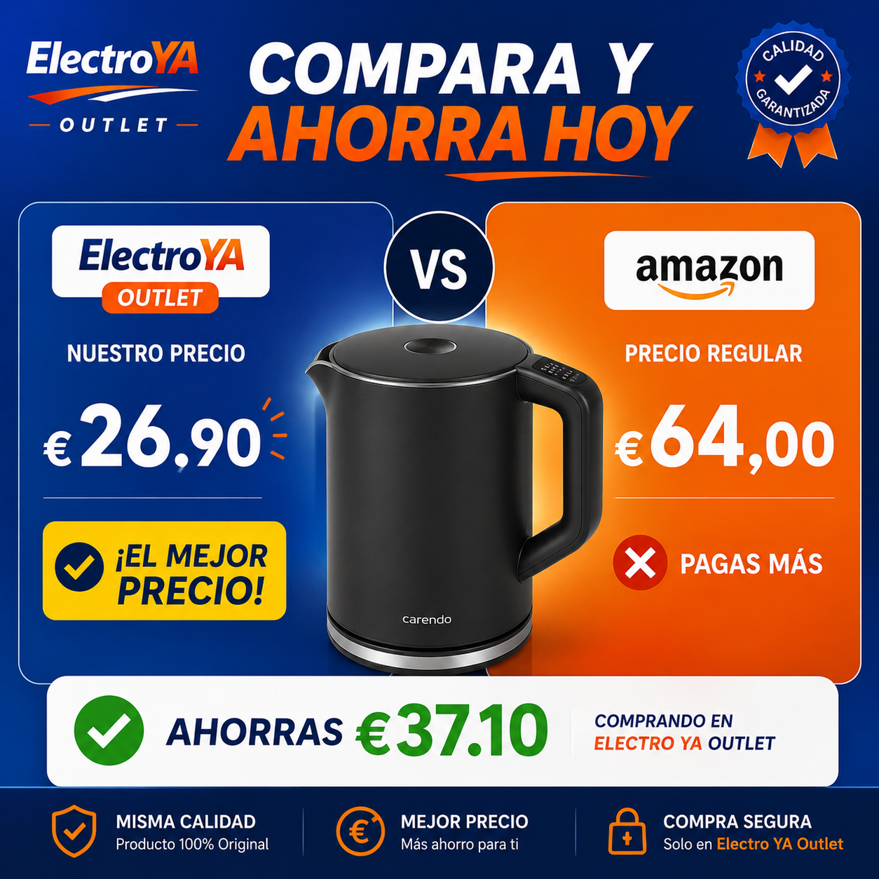 Hervidor Eléctrica Elegant 1.5L Preto Fosco Arendo Elegant Wasserkocher 1.5L