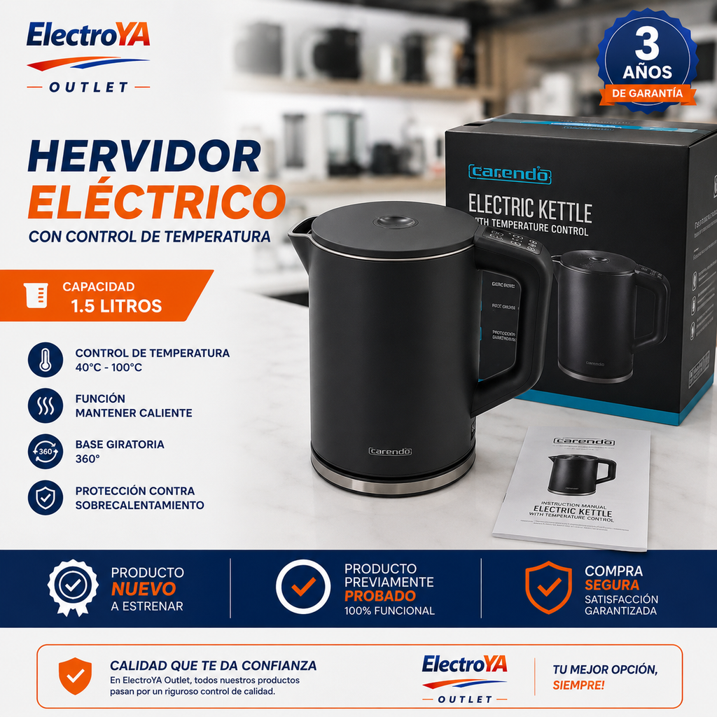 Hervidor Eléctrica Elegant 1.5L Preto Fosco Arendo Elegant Wasserkocher 1.5L