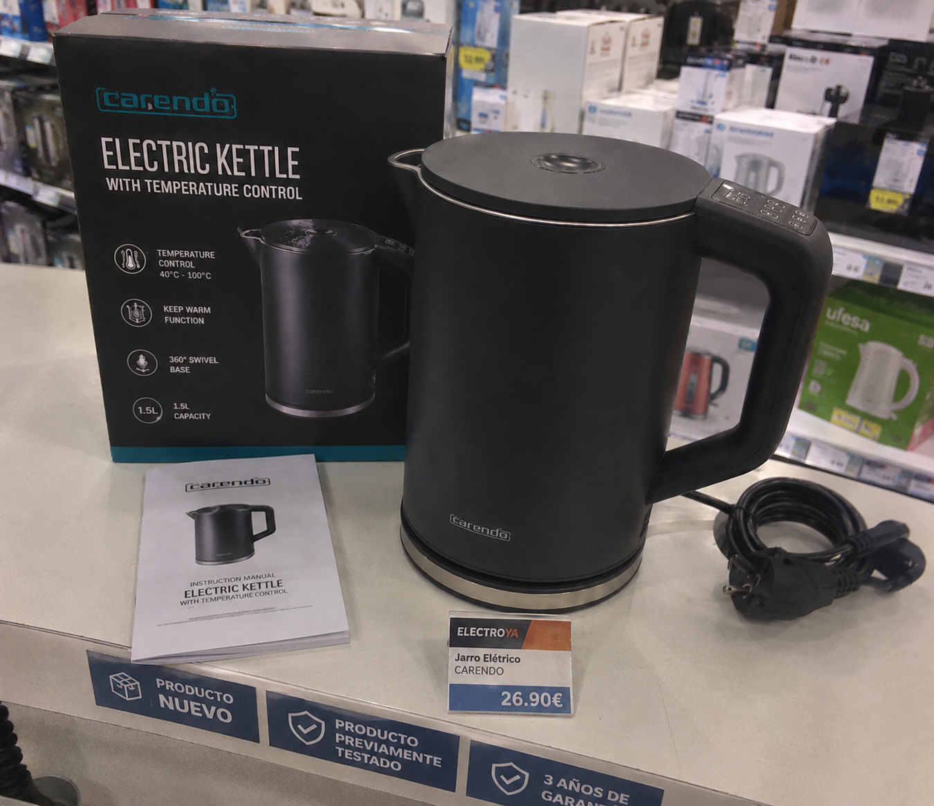 Hervidor Eléctrica Elegant 1.5L Preto Fosco Arendo Elegant Wasserkocher 1.5L